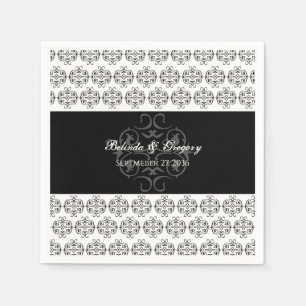 Black & White Calligraphy Vintage Damask Wedding Napkin