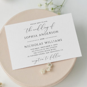 Black white calligraphy. Watercolor ombre wedding Invitation