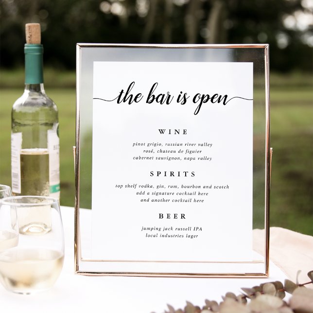 Black & White Calligraphy Wedding Bar Menu Sign (Creator Uploaded)