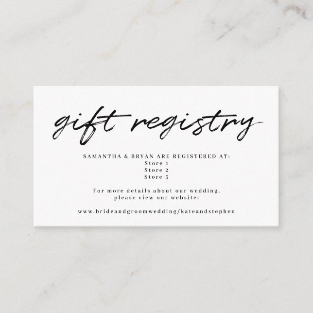 Black White Calligraphy Wedding Gift Registry  Enclosure Card (Front)