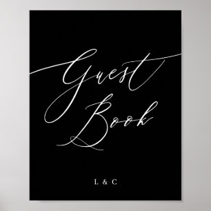 Black White Calligraphy Wedding Guest Book Sign