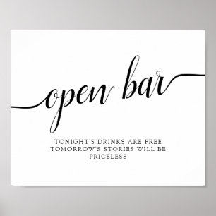 Black & White Calligraphy Wedding "Open Bar" Sign