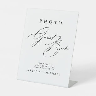 Black & White Calligraphy Wedding Photo Guestbook Pedestal Sign