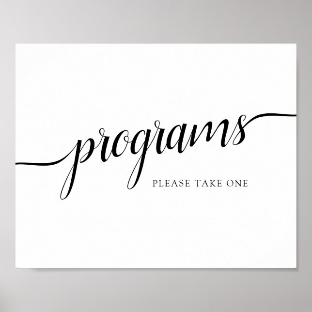 Black & White Calligraphy Wedding "Programs" Sign (Front)