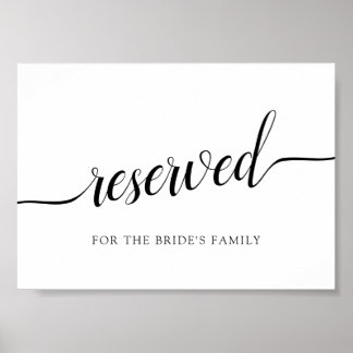 Black & White Calligraphy Wedding "Reserved" Sign