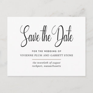 Black & White Calligraphy Wedding Save the Date Invitation Postcard
