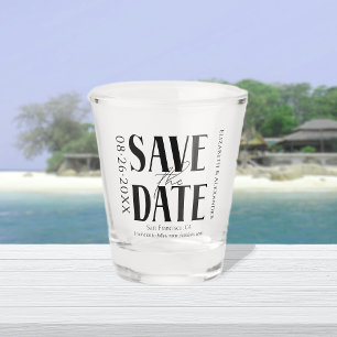 Black & White Calligraphy Wedding Save the Date Shot Glass