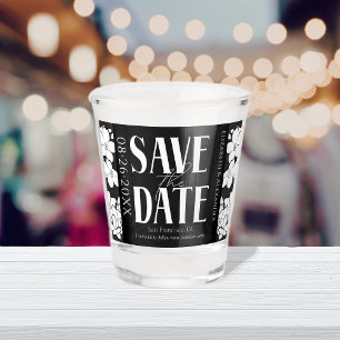 Black & White Calligraphy Wedding Save the Date Shot Glass