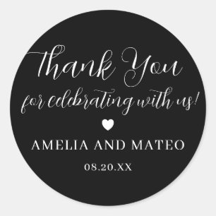 Black White Calligraphy Wedding Thank You Favour Classic Round Sticker