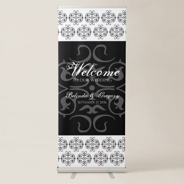 Black & White Calligraphy Wedding Welcome Sign (Front)