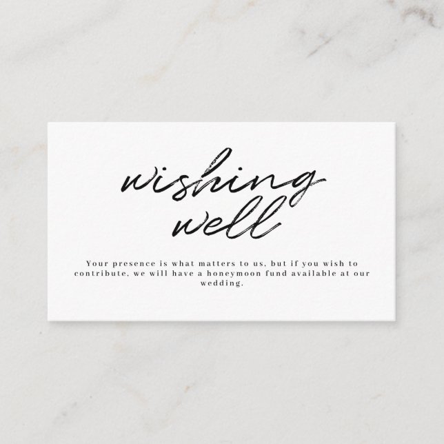 Black White Calligraphy Wedding Wishing Well Enclosure Card (Front)