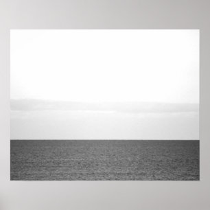 Black & White Calm Ocean Horizon 16x20  Poster
