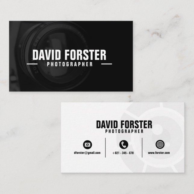 Black White Camera Lens Photographer Business Card (Front/Back)
