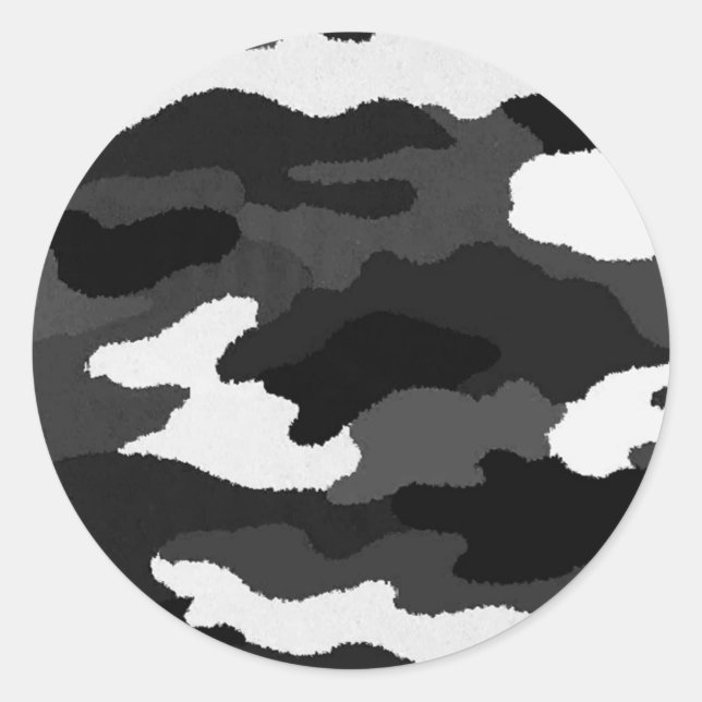 Black & White Camo Classic Round Sticker (Front)