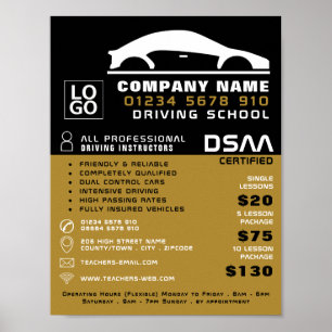 Black & White Car Logo, Driving School, Instructor Poster
