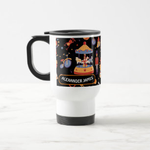 Black White Carnival Kids Birthday Circus Pattern Travel Mug