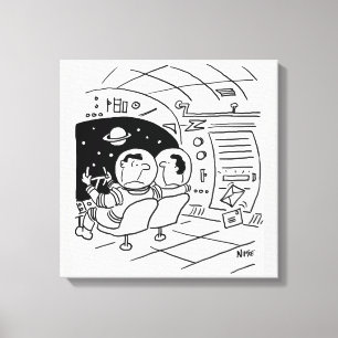 Black & White Cartoon Art of Spaceship Canvas Print