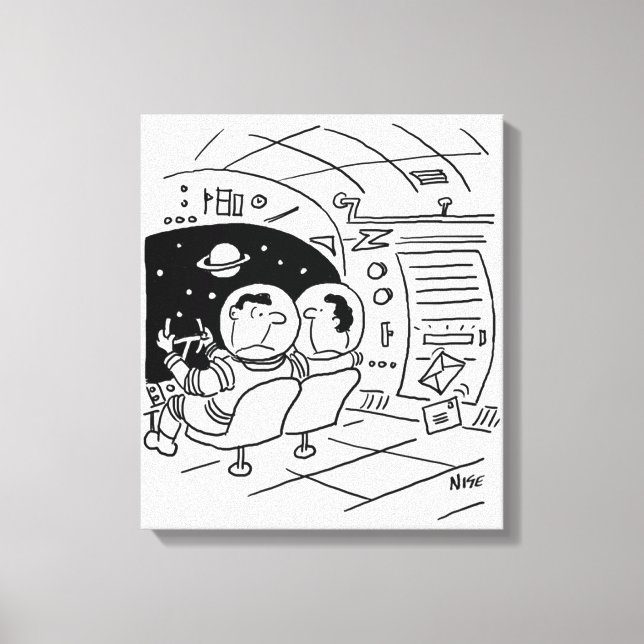 Black & White Cartoon Art of Spaceship Canvas Print (Front)