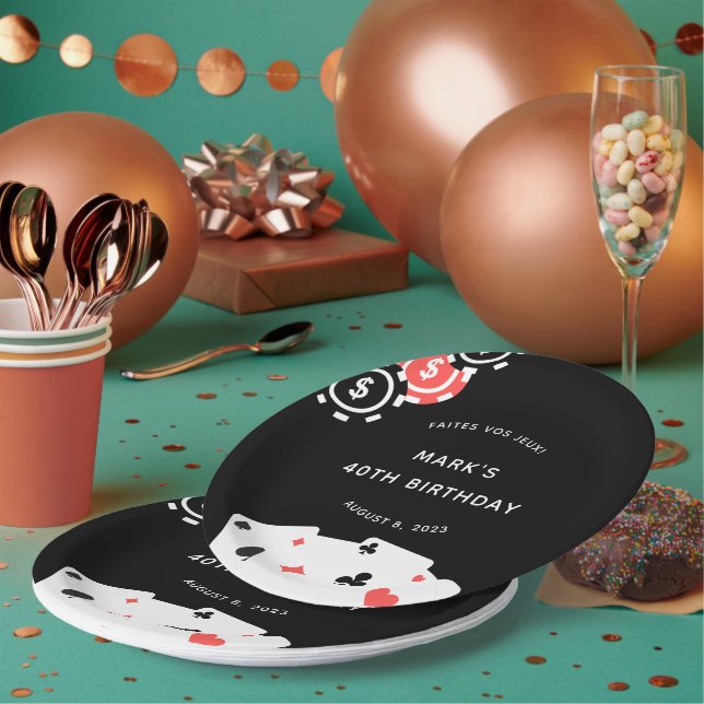 Black White Casino Themed 40th Birthday Party Paper Plate (Multi)