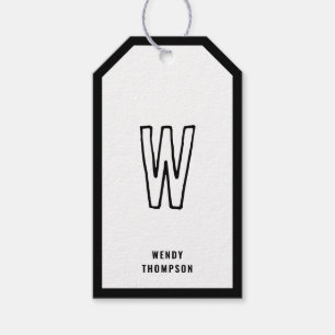 Black & White Casual Minimalist Modern Monogram Gift Tags
