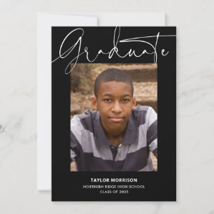 Black & White Casual Script Photo Graduation Party Invitation