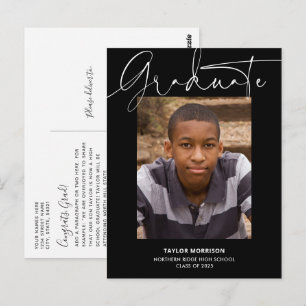 Black & White Casual Script Photo Graduation Party Postcard