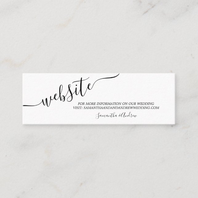 black white casual typography wedding website mini business card (Front)