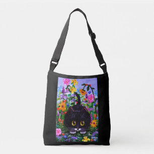 Black White Cat and Flowers Summer Crossbody Bag