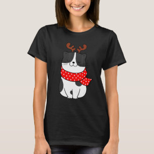 Black White Cat Christmas Reindeer Antlers Cat T-Shirt