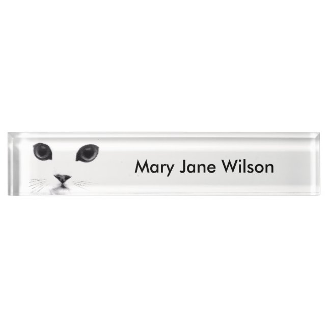 Black White Cat Face Nameplate (Front)