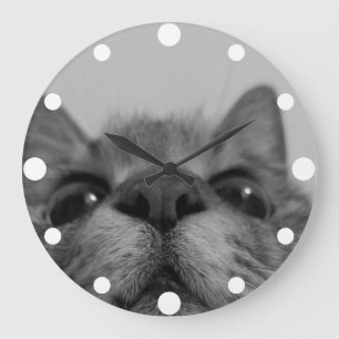 Black&White Cat Face Postcard Large Clock