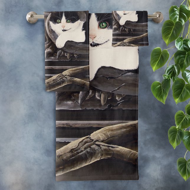 Black White Cat Gargoyle Bath Towel Set (Creator Uploaded)