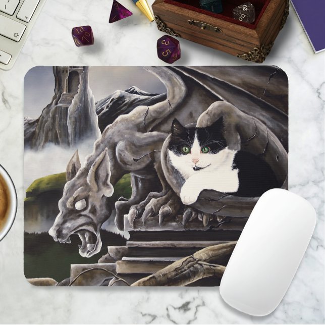 Black White Cat Gargoyle Mouse Mat (Creator Uploaded)