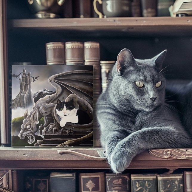 Black White Cat Gargoyle Tile (Creator Uploaded)