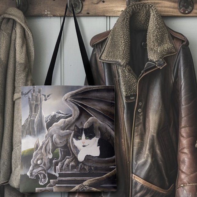 Black White Cat Gargoyle Tote Bag (Creator Uploaded)