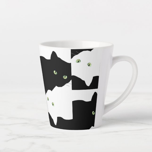 Black & White Cat  Latte Mug (Right)