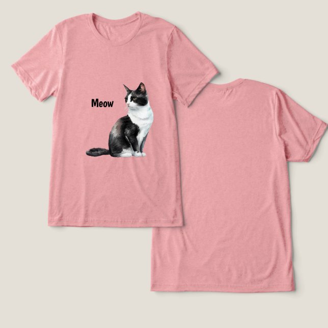 Black White Cat Meow Tri-Blend Shirt (Design Front & Back)