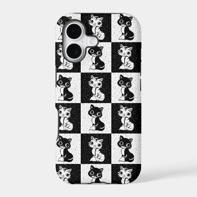 Black White  Cat Monogram Block Print (Back)