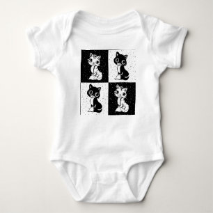 Black White  Cat Monogram Block Print Baby Bodysuit