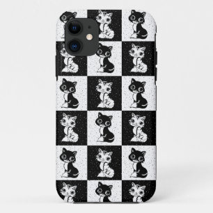 Black White  Cat Monogram Block Print iPhone 11 Case