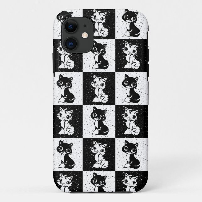 Black White  Cat Monogram Block Print Case-Mate iPhone Case (Back)