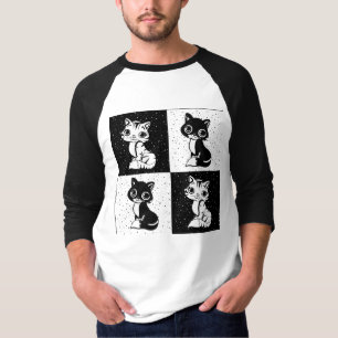 Black White Cat Monogram Block Print T-Shirt