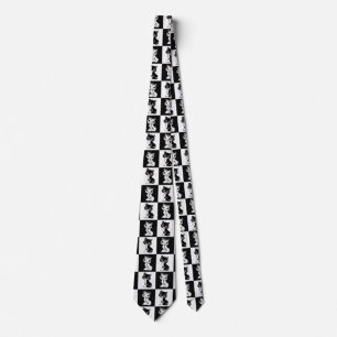 Black White  Cat Monogram Block Print Tie