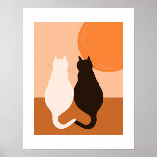 Black & White Cat Pair - Orange Kitchen Wall Decor