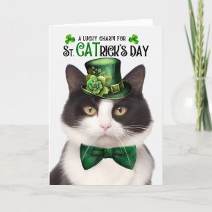 Black White Cat St. CATrick's Day Lucky Charm Holiday Card