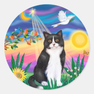 Black & White Cat - Twilight Classic Round Sticker
