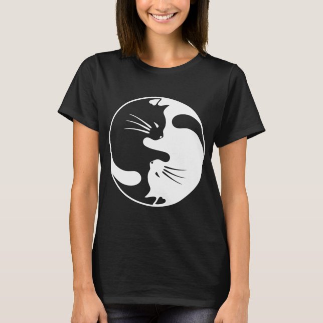 Black White Cat Yin and Yang T-shirt for Women and (Front)
