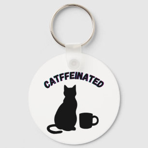 Black & White Catful Coffee Shadows Art Key Ring