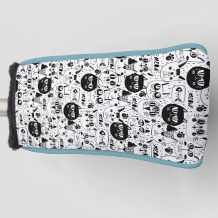 Black white cats faces pattern golf head cover
