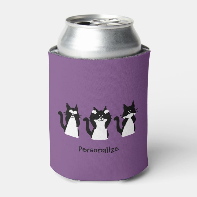 Black White Cats | Three Wise Kitties Can Cooler (Can Front)